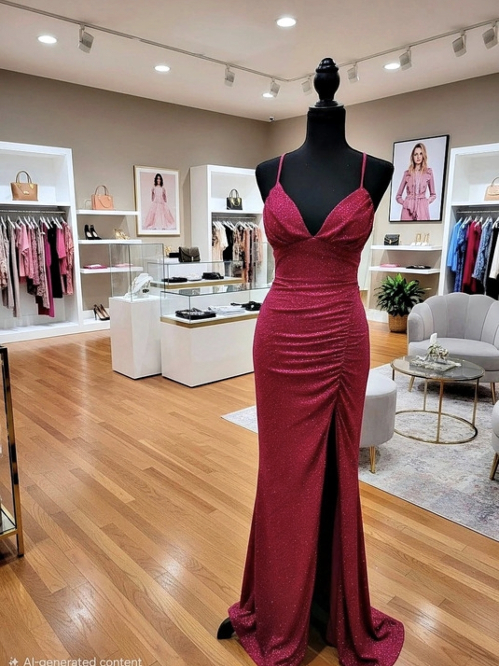 Ruched Maxi Dress in Red Like New